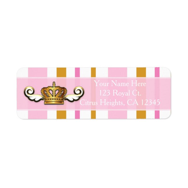 Royal Guld Krona Rosa Princess Party adressetikett Returadress Etikett (Framsidan)