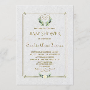Royal Guld Vapensköld Lush Greenery Baby Shower In Inbjudningar