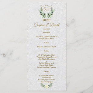 Royal Guld Vapensköld Lush Greenery Bröllop Menu Meny