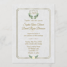 Royal Guld Vapensköld Lush Greenery Monogram Bröll Inbjudningar