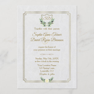 Royal Guld Vapensköld Lush Greenery Monogram Bröll Inbjudningar