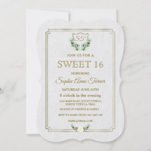 Royal Guld Vapensköld Lush Greenery SWEET 16 Inbju Inbjudningar