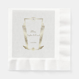 Royal Guld White Art Deco Monogram Bröllop Pappersservett