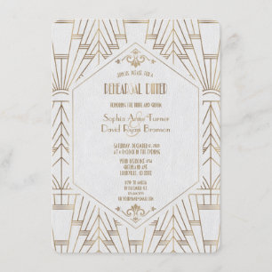 Royal Guld White Underbar Gatsby Rehearsal Dinner Inbjudningar