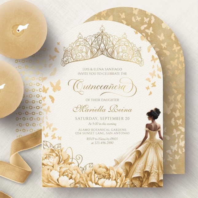 Royal Guldkrona Blommig Quinceanera Inbjudningar (Skapare uppladdad)