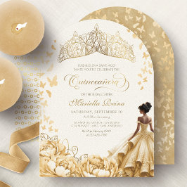 Royal Gult Guld Krona Blommigt Quinceanera Inbjudningar