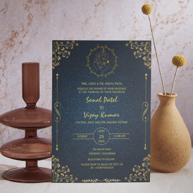 Royal Indian Hindu Bröllop Ganesha Logotyp Golden Inbjudningar (Skapare uppladdad)