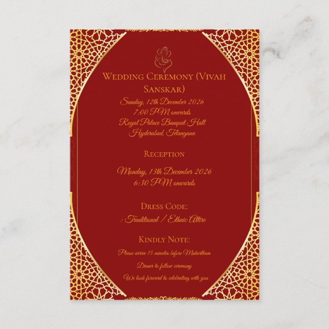 | Royal Indian Marriage Information Insert Tilläggskort (Framsida)