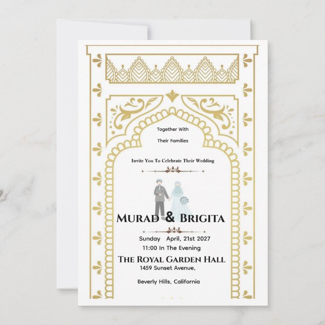 Royal Indian Wedding Invitation – Gold Design Inbjudningar (Framsida)