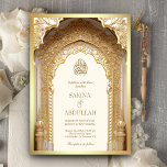 Royal Islamic Arch Cream Guld Muslim Bröllop Inbjudningar<br><div class="desc">Förbluffa dina gäster med den här eleganten islamiska bröllopsinbjudan med en vacker båge med intrikata detaljer och modern typografi med QR-kod för OSA eller lägg till din platsens URL för att hjälpa dina gäster att hitta din plats i bröllop snabbare. Lägg bara till din händelseinformation i den här mallen som...</div>