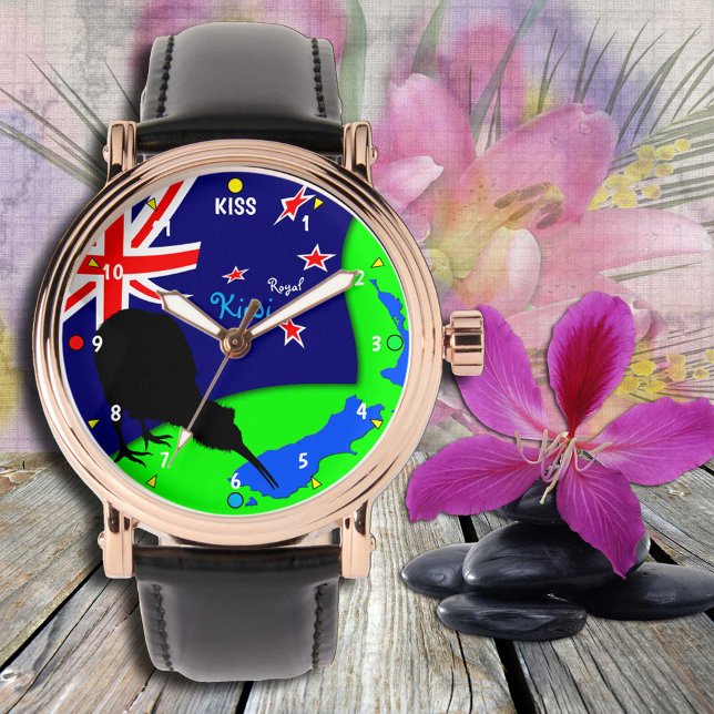 "Royal Kiwi" Bird & Nya Zeeland Karta - Chick Watc Armbandsur (Skapare uppladdad)