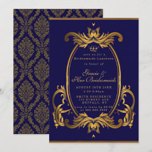 Royal Krona Blue Guld Bridesmaids Luncheon Inbjudn