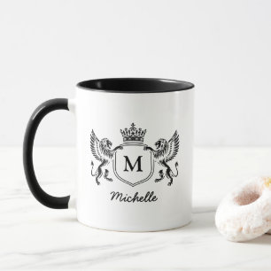 Royal Krona Emblem Lejon Monogram-skript Namn Mugg
