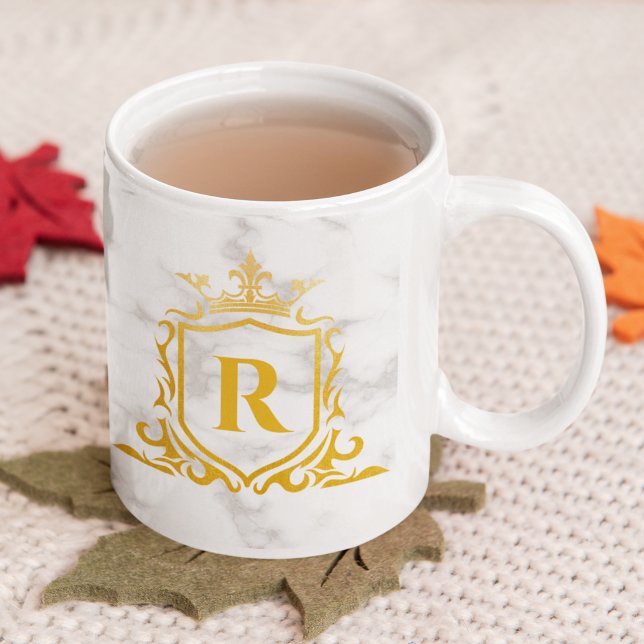 Royal Krona Initial Brev Monogram Namn Marble Kaffemugg (Skapare uppladdad)