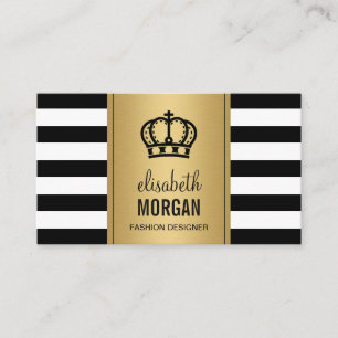 Royal Krona Logotyp Elegant Guld Svartvit Rand Visitkort