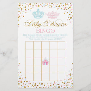 Royal Krona Prince Princess Baby Shower Bingo Flygblad