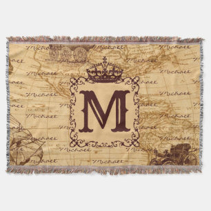 Royal Krona Vintage Namn Mönster Beige Filt
