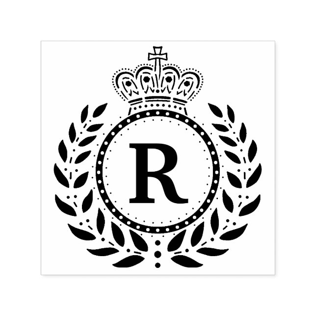 Royal Laurel Wandan Krona Monogram | Svartvit Självfärgande Stämpel (Design)