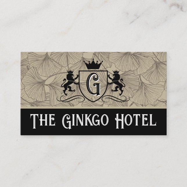 Royal Lejon Vapensköld | Vintage Ginkgo Mönster Visitkort (Framsida)