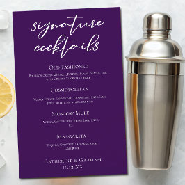 Royal Lila Bröllop Namnteckning Cocktails Menu