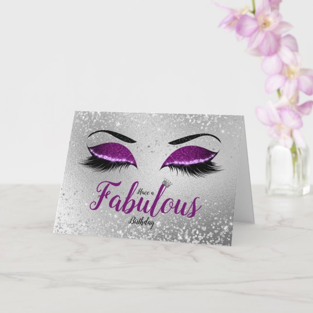 Royal Lila Fabulous Glitter Öga födelsedag Kort (Orkide)