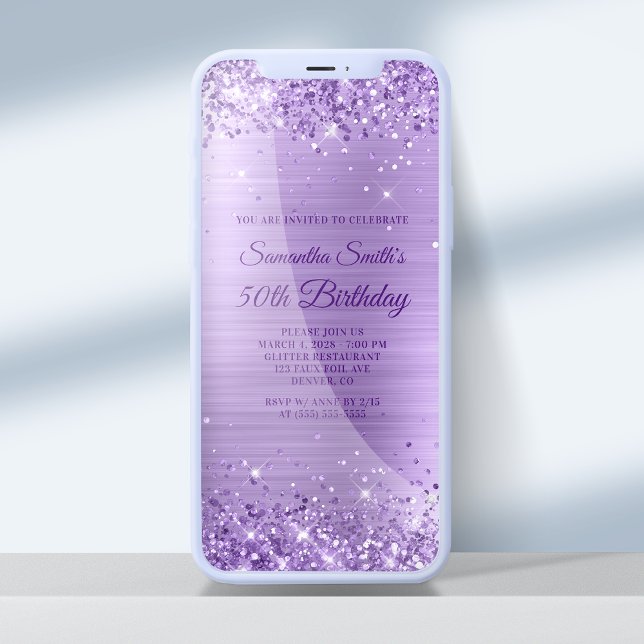 Royal Lila Glitter Amethyst Foil 50 Birthday Inbjudningar (Skapare uppladdad)