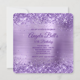 Royal Lila Glitter Brushed Foil 50:e födelsedagen Inbjudningar