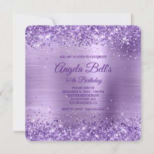 Royal Lila Glitter Brushed Foil 50:e födelsedagen Inbjudningar