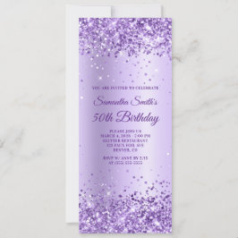 Royal Lila Glitter Lavender Satin 50:e födelsedage Inbjudningar
