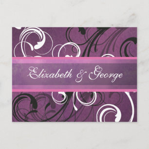 Royal Lila Grunge Damask Elegant bröllop Vykort
