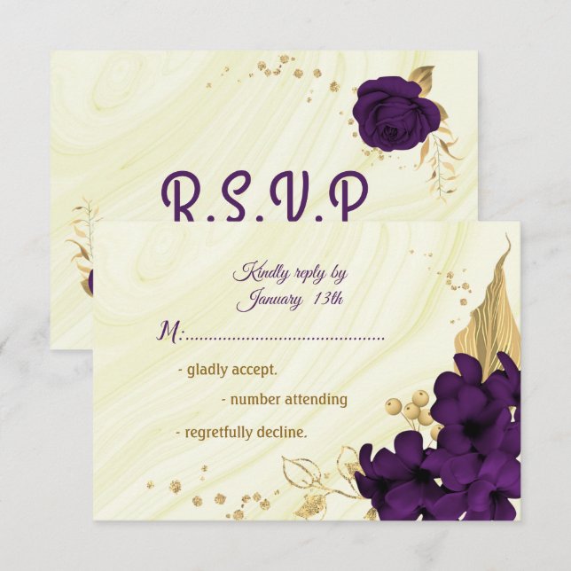 royal lila guld blommigt marmor OSA kort (Fram/baksida)