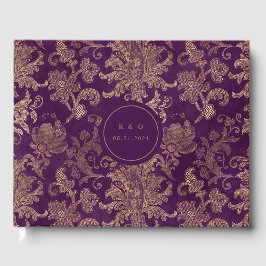 Royal Lila Guld Damask Wedding Guest Bok