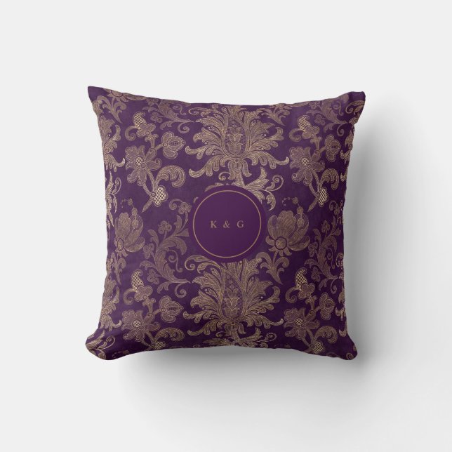 royal lila guld damm monogram kudde (Framsida)