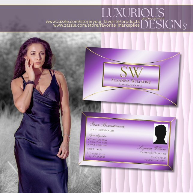 Royal Lila Guld Decor med Monogram och foto Visitkort (Skapare uppladdad)