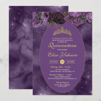 Royal Lila Guld Luxury Butterfly Quinceanera Inbjudningar