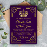 Royal Lila Guld Ornate Krona bröllopsinbjudan Inbjudningar<br><div class="desc">Förbluffa dina gäster med den här inbjudan till royalets tema bröllop med en elegant guld ornate gräns och vackra krona mot mörkens lila bakgrund. Lägg bara till din händelseinformation i den här mallen som är enkel att använda för att göra den till en inbjudan av typen en. Vänd kortet över...</div>