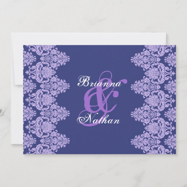 Royal Lila & Lavender Damask Wedding bjudande Inbjudningar (Framsida)