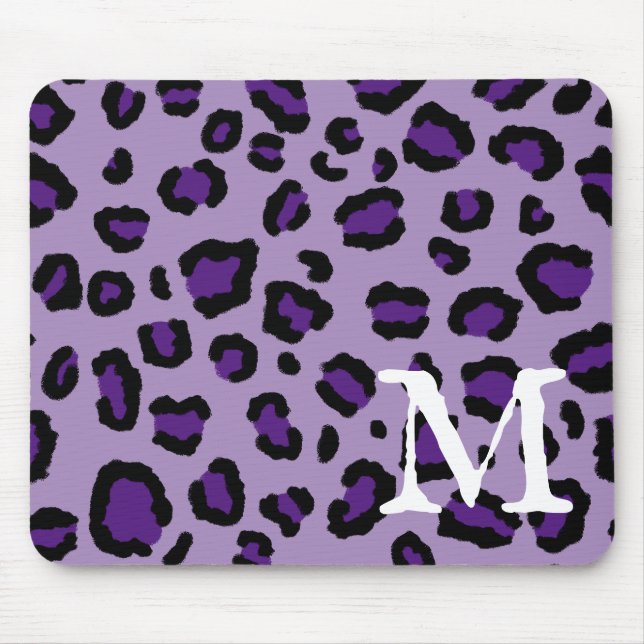 Royal Lila Leopard Skriv ut Monogram Musmatta (Framsidan)