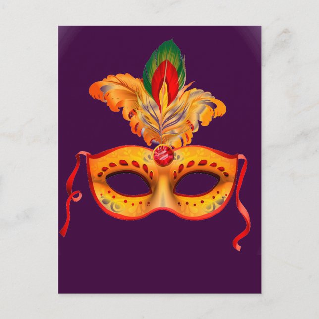 Royal lila maskmaskmardi gras vykort (Framsida)