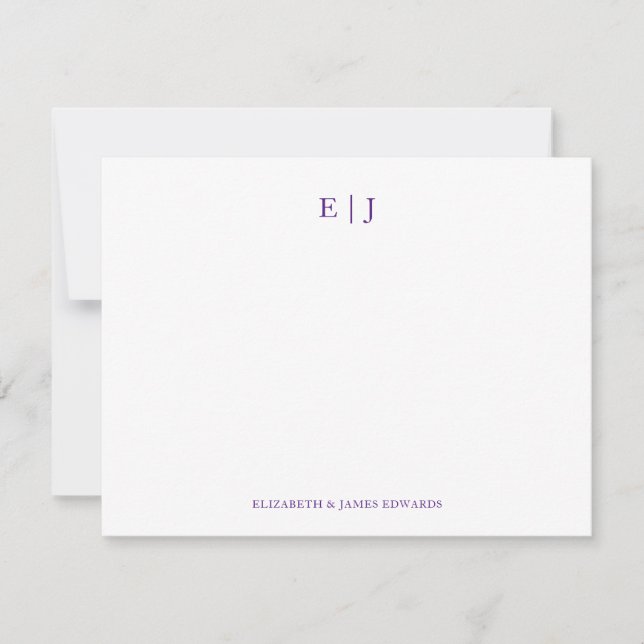 Royal Lila Monogram par Initialer Personlig Anteckningskort (Framsida)