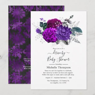 Royal Lila och Blommigt Silver-enhet efter dusch Inbjudningar