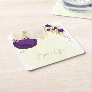 royal lila och vita blommor guld underlägg papper kvadrat
