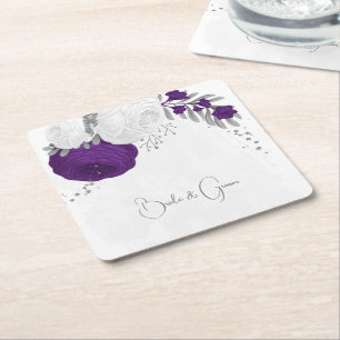 royal lila och vita blommor silver underlägg papper kvadrat