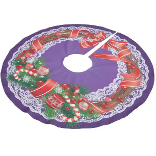 Royal Lila Ombre och Snöre med julkrans Julgransmatta Borstad Polyester