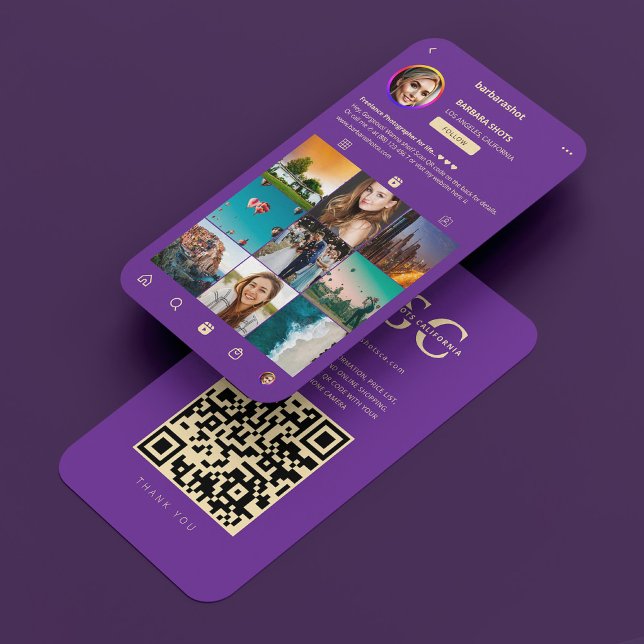 Royal Lila Photograf Instagram Monogram Visitkort (Royal Purple Photographer Instagram Monogram Business Card
)