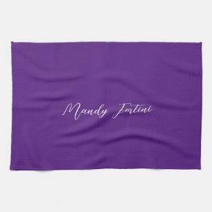 Royal Lila Plain Elegant Minimalist Calligraphy Kökshandduk
