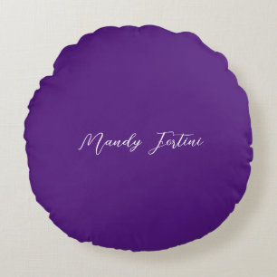 Royal Lila Plain Elegant Minimalist Calligraphy Rund Kudde