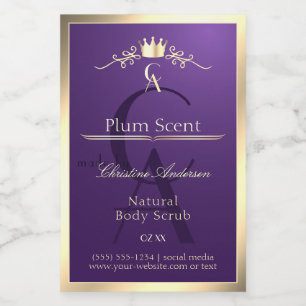 Royal Lila Product Label Guld Ram och Monogram Mat Etikett