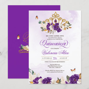 Royal Lila Ro Butterfly Guld Tiara Quince Inbjudningar