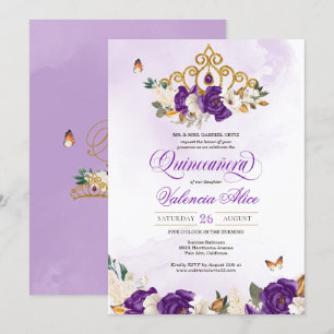 Royal Lila Ro Butterfly Princess Quinceanera Inbjudningar